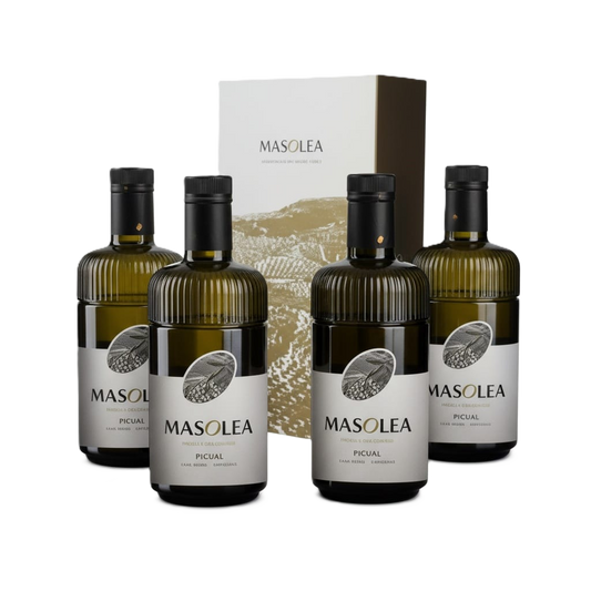 AOVE Picual 500ml PACK x 4. Precio especial + 1 estuche de regalo. Promoción campaña de Navidad